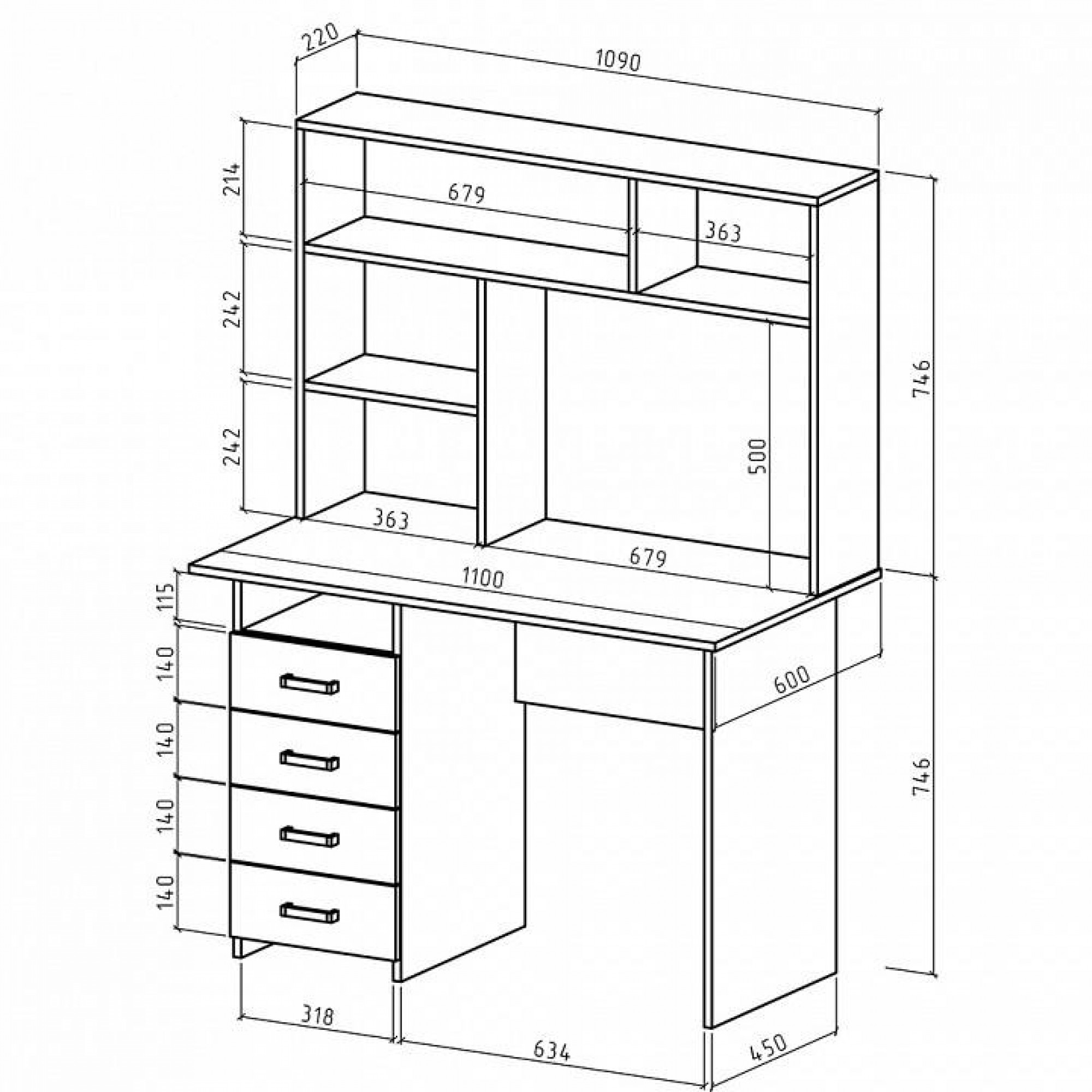 Стол компьютерный Лайт-4 СН    MAS_PSLT-4-SN-BEL