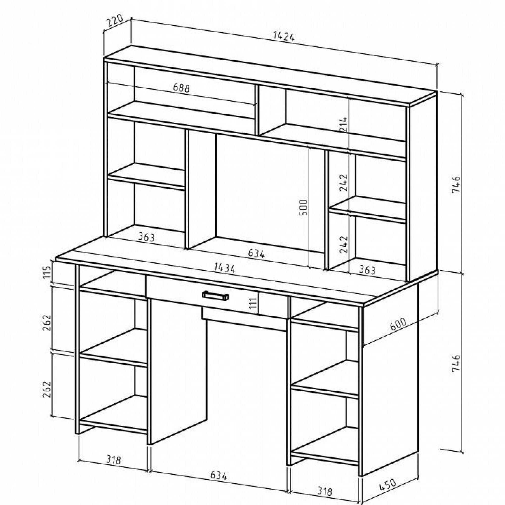 Стол компьютерный Лайт-6Я СН    MAS_PSLT-6YA-SN-DS