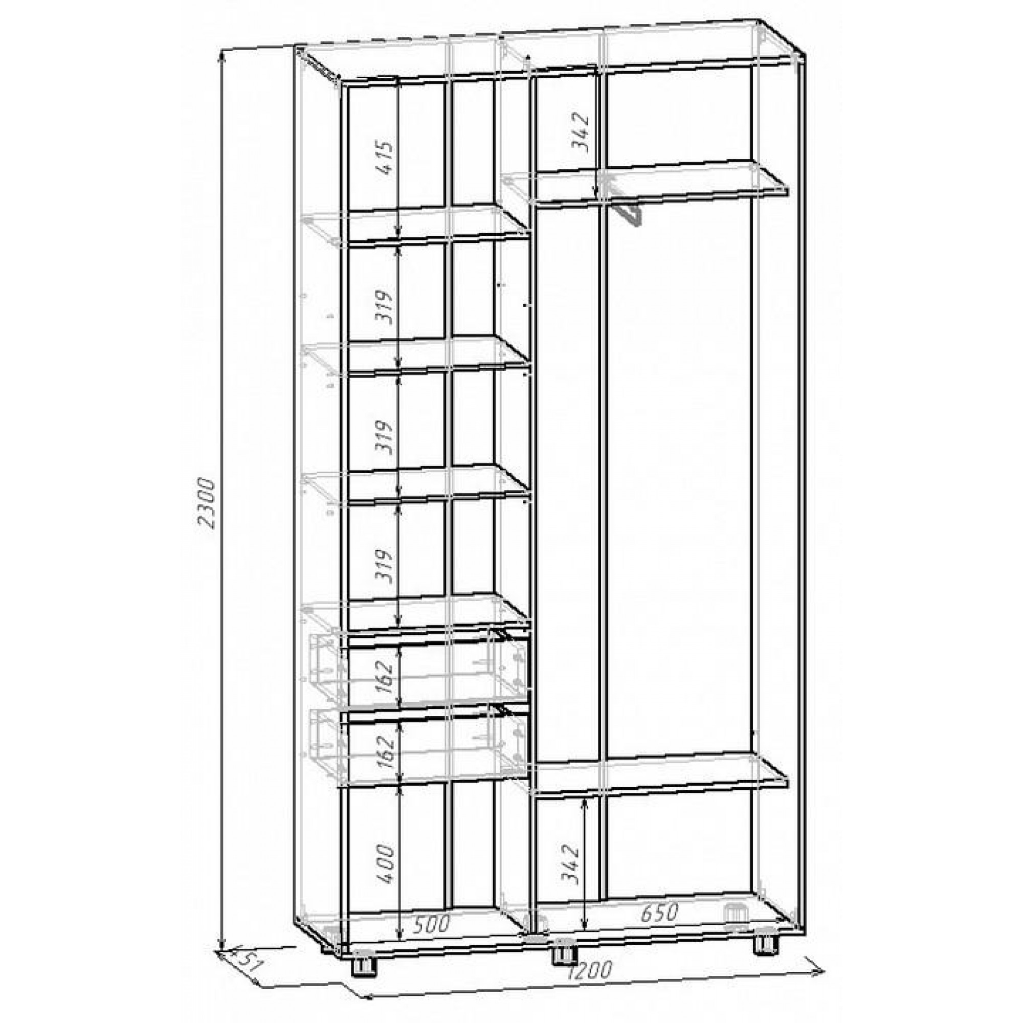 Шкаф-купе Удачный 1200x450x2300    MBW_101719